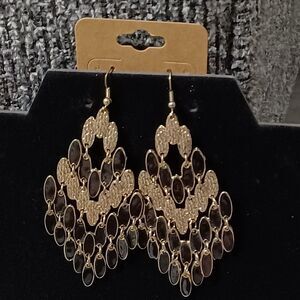 Gold-Toned and Black Chandelier Statement Earrings